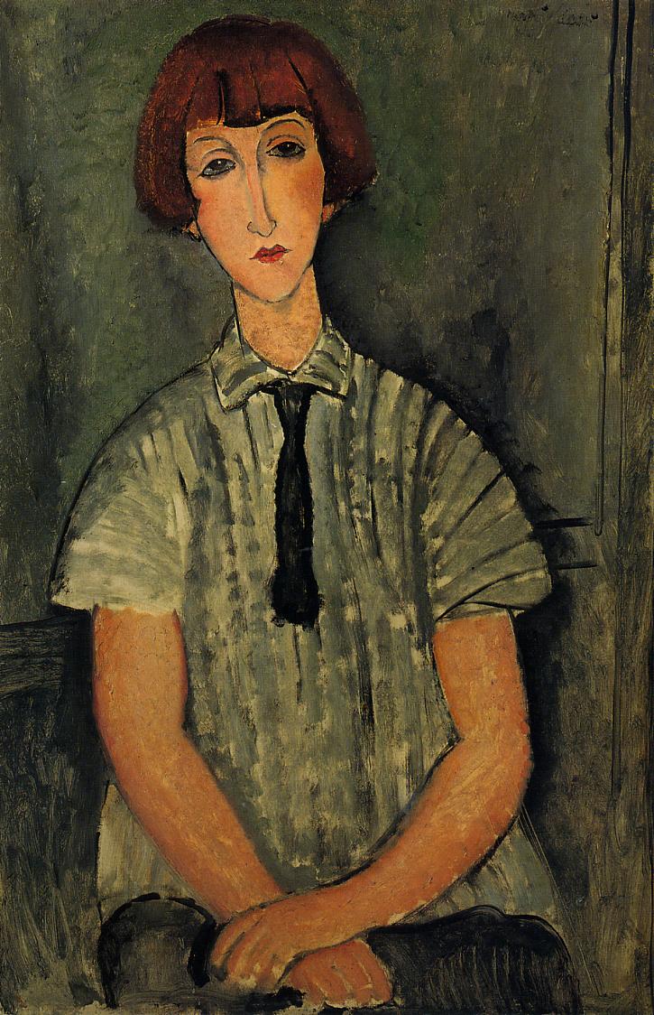 Young Girl in a Striped Blouse - Amedeo Modigliani Paintings